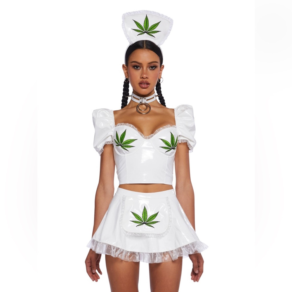 White and Green Leaf Costume Set / Herb nurse costume